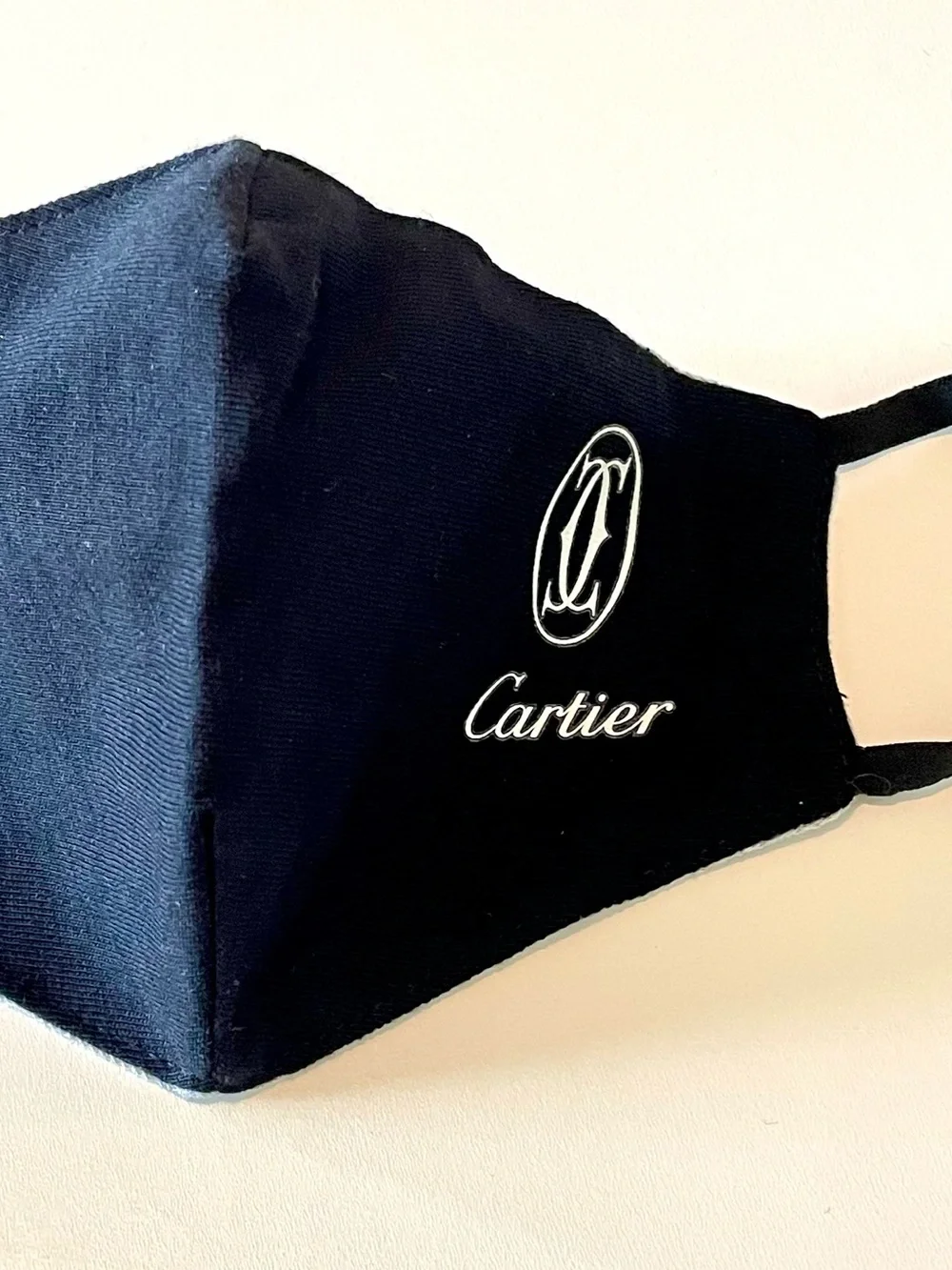 Authentic Cartier Reversible Black/ Heather Gray Print Logo Cotton Face Mask NEW